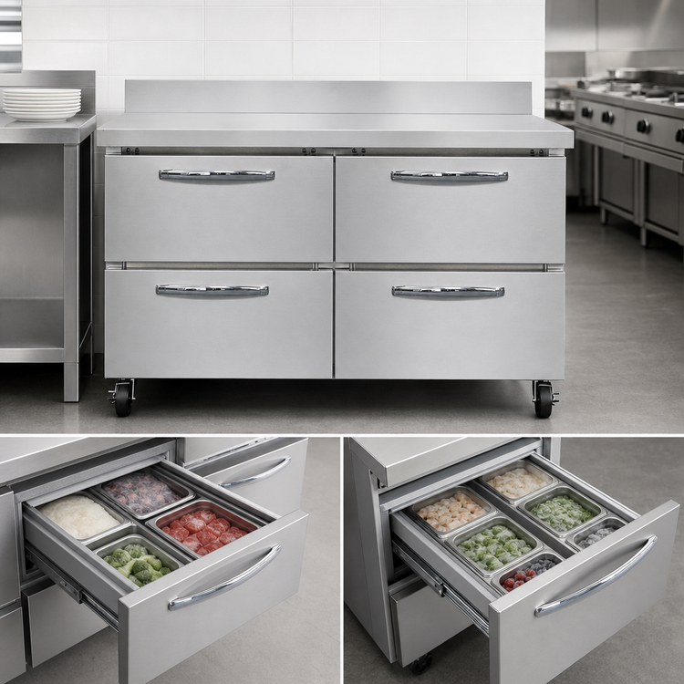 Product image #4 for Continental Refrigerator SWF48NBS-D 48" 2-Section Worktop Freezer with Drawers and Backsplash