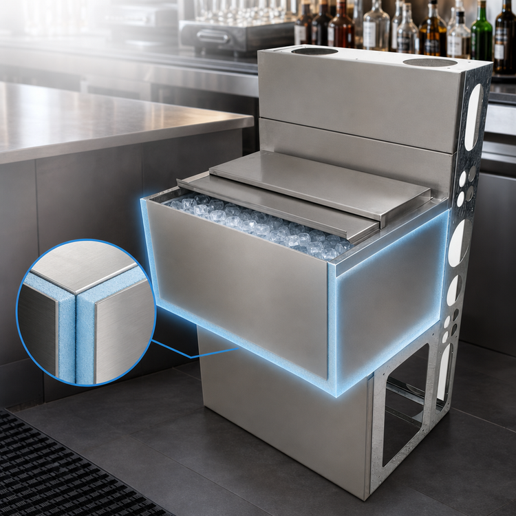 Product image #4 for BK Resources 30-Inch Wide Insulated Underbar Ice Bin with Sliding Cover, 80 lb Capacity