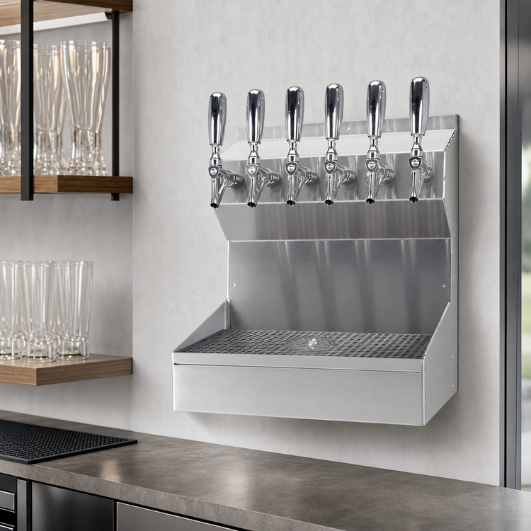 Product image #4 for Kronos 18-Inch Wall-Mount 6-Faucet Glycol-Cooled Draft Tower with Integrated Drip Tray and Glass Rinser