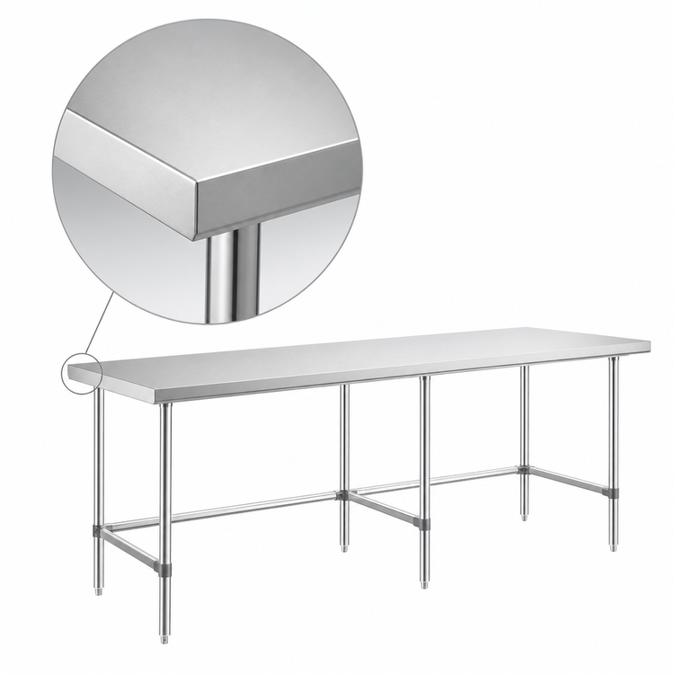 Product image #4 for Sapphire 84-Inch x 14-Inch 18 Gauge 430 Stainless Steel Flat Top Work Table with Stainless Steel Legs