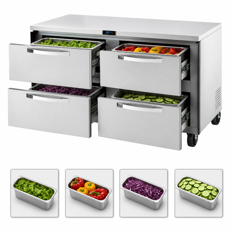 Product image #4 for True SPEC Series 60-Inch 2-Section Four-Drawer Undercounter Refrigerator with Stainless Steel Top