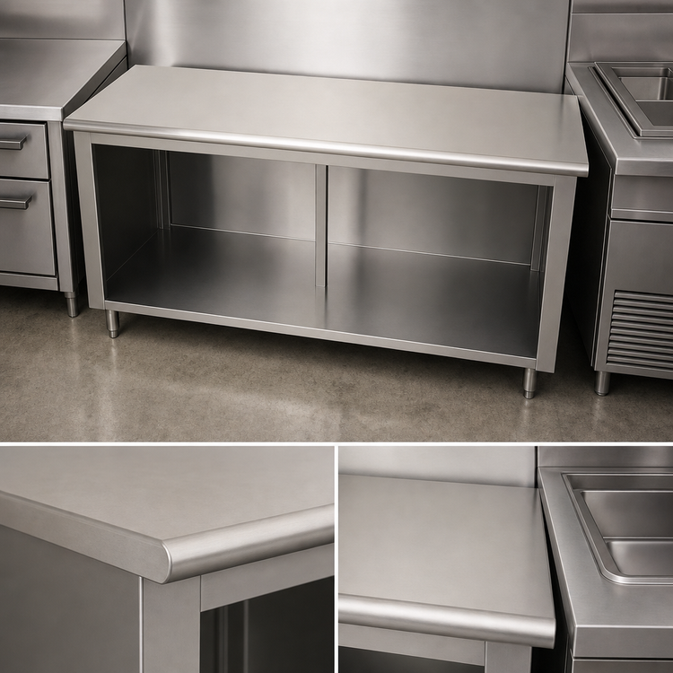 Product image #4 for Advance Tabco 108-Inch x 24-Inch Work Table with Open Front Cabinet Base and 14-Gauge 304 Stainless Steel Top