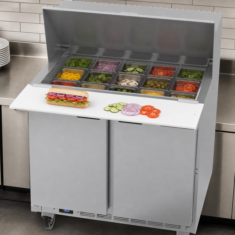 Product image #5 for Beverage-Air 36-Inch 2-Section Mega Top Refrigerated Prep Table with 15-Pan Opening