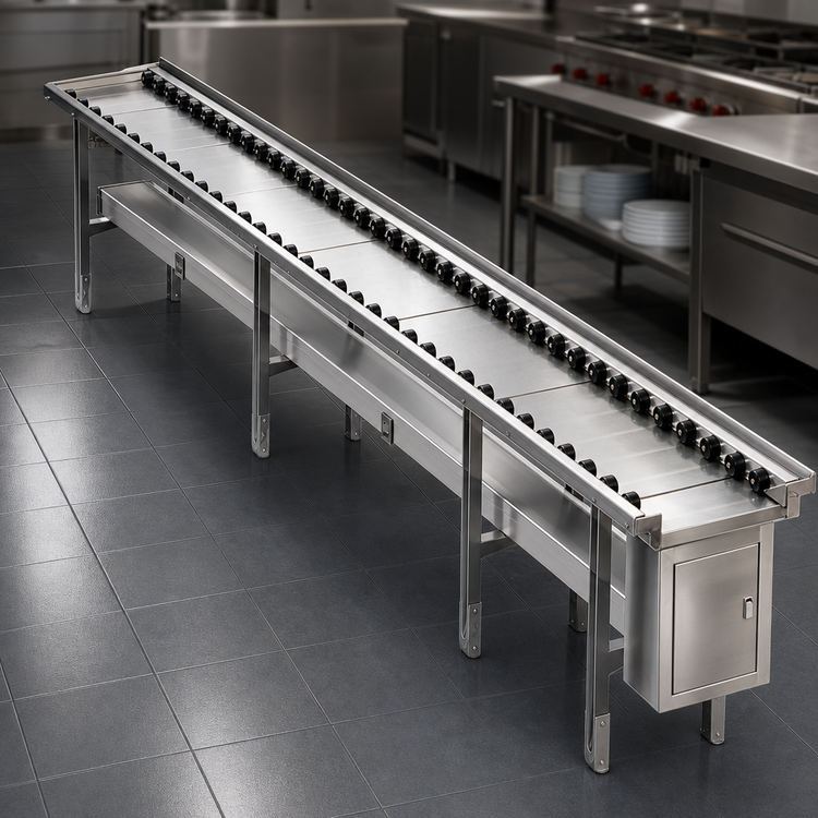 Product image #4 for Dinex DXIESR20 Tray Make-Up Conveyor with PVC Rollers, 20-Foot Section