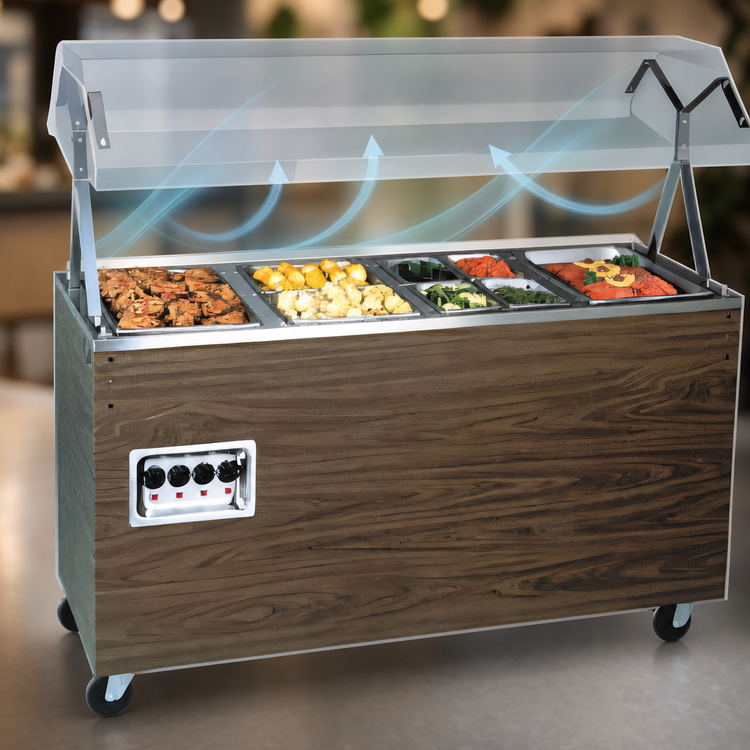 Product image #4 for Vollrath 2-Series Affordable Portable 3-Well Mobile Hot Food Station with Open Storage Base and Buffet Breath Guard