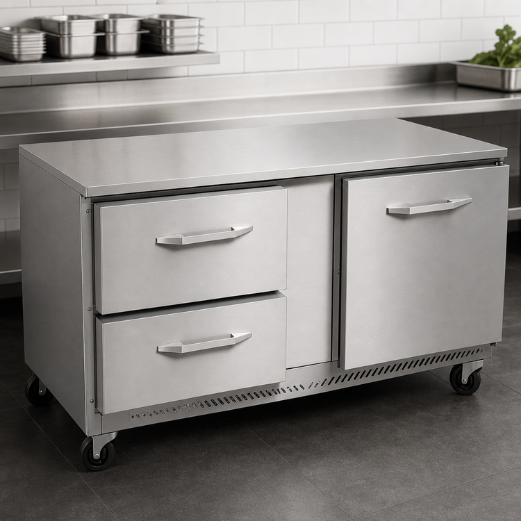 Product image #4 for Victory VUFD60HC-2 V-Core™ 60 Inch Two-Section Undercounter Freezer with One Door and Two Drawers