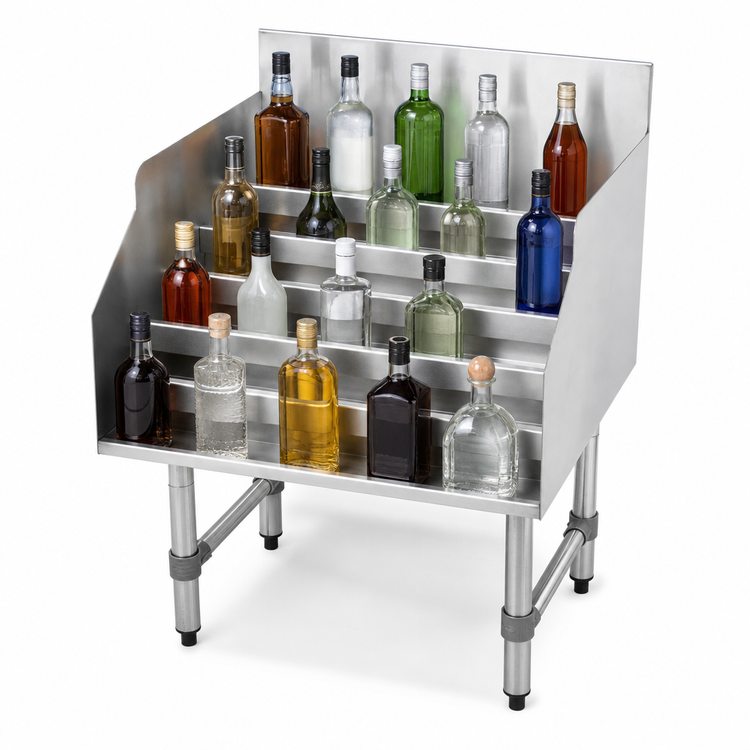 Product image #5 for Advance Tabco Special Value 5-Step Freestanding Stainless Steel Liquor Bottle Display Unit