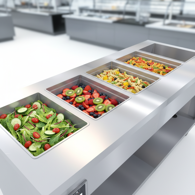 Product image #3 for Thurmaduke TFCP-74SS-N7 74-Inch 5-Section Mobile Flush Mount Refrigerated Cold Pan