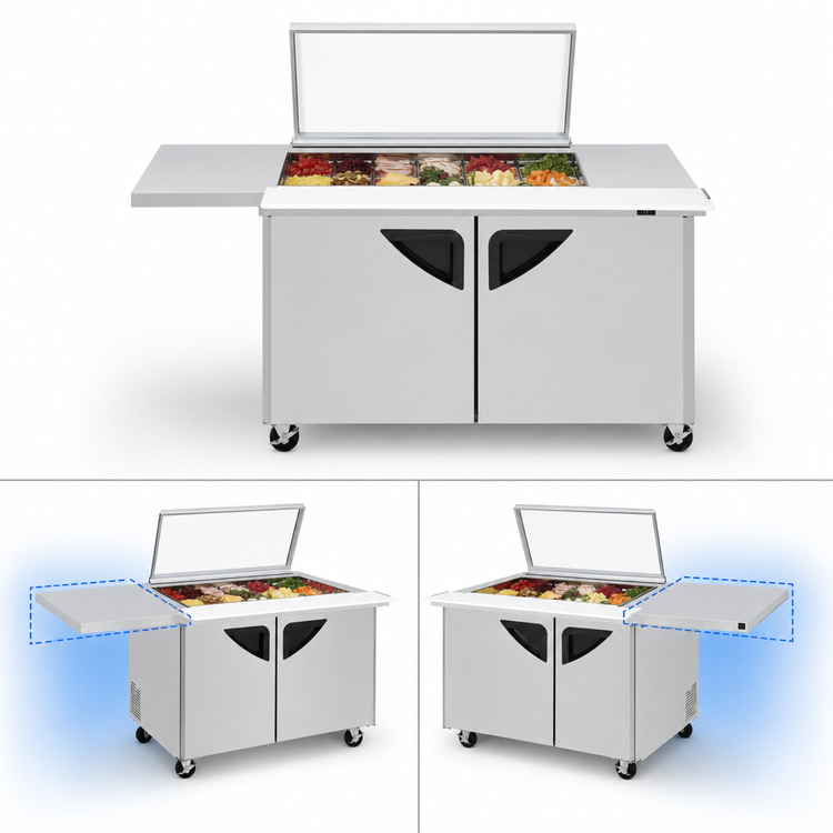 Product image #5 for Turbo Air Super Deluxe 60-1/4-Inch 2-Section 19 Cu. Ft. Sandwich/Salad Mega Prep Table with Glass Lid and Work Station