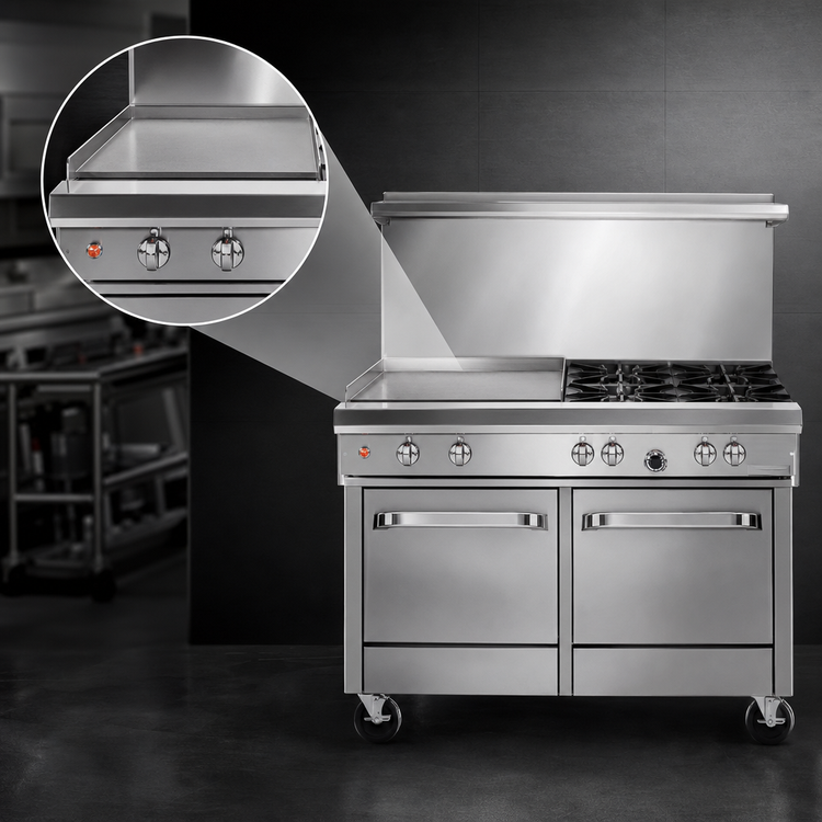 Product image #4 for Southbend Ultimate 48-Inch Gas Restaurant Range with 2 Star/Sauté Burners, 36-Inch Griddle, and 2 Space-Saver Ovens