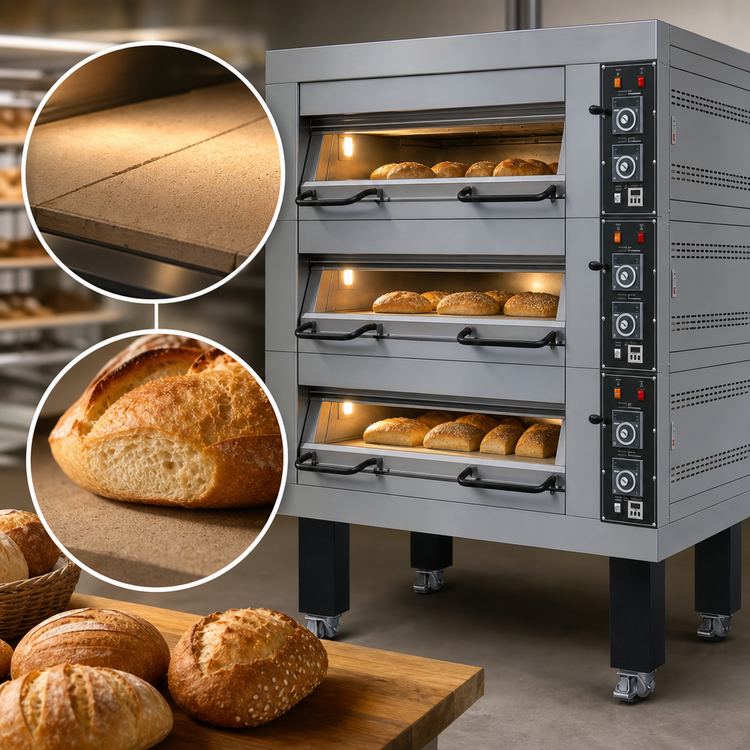 Product image #4 for BakeMax Electric Four-Deck Artisan Stone Deck Oven, Double-Pan Wide