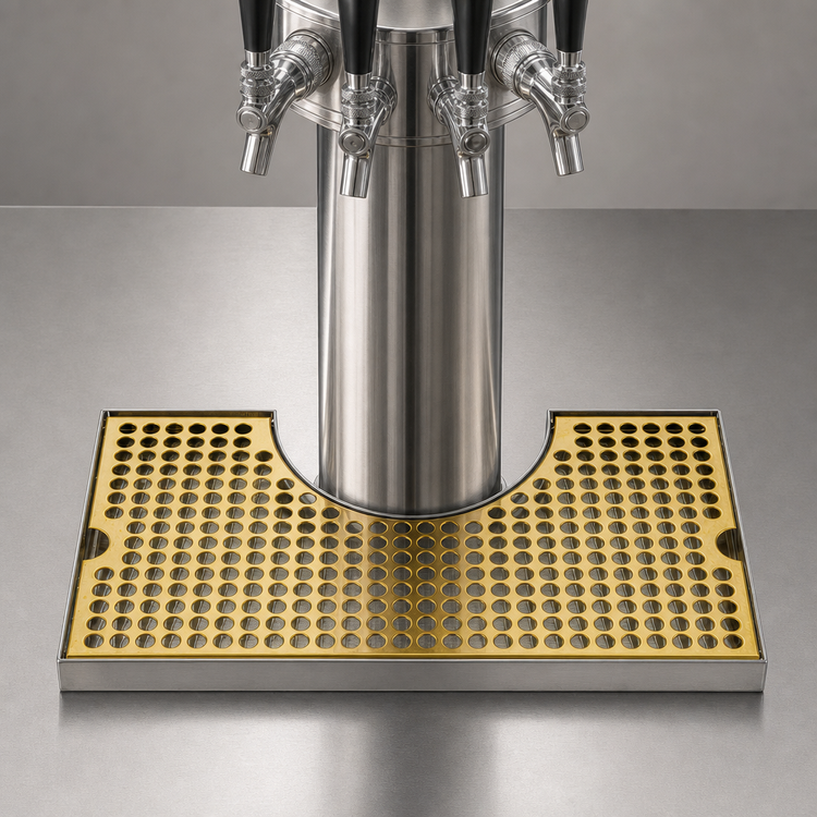Product image #4 for Surface Mount Stainless Steel Draft Beer Drip Tray Trough with PVD Brass Screen, 14 x 8 Inches