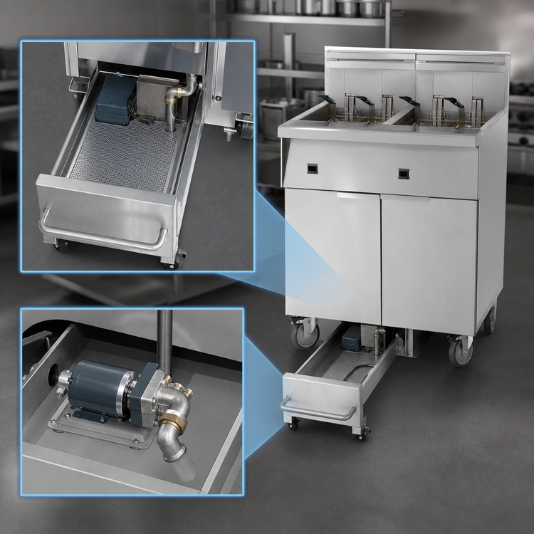 Product image #4 for Imperial IFSSP250ET Electric Floor Model Dual-Tank 50 lb. Fryer with Built-In Space Saver Filter System