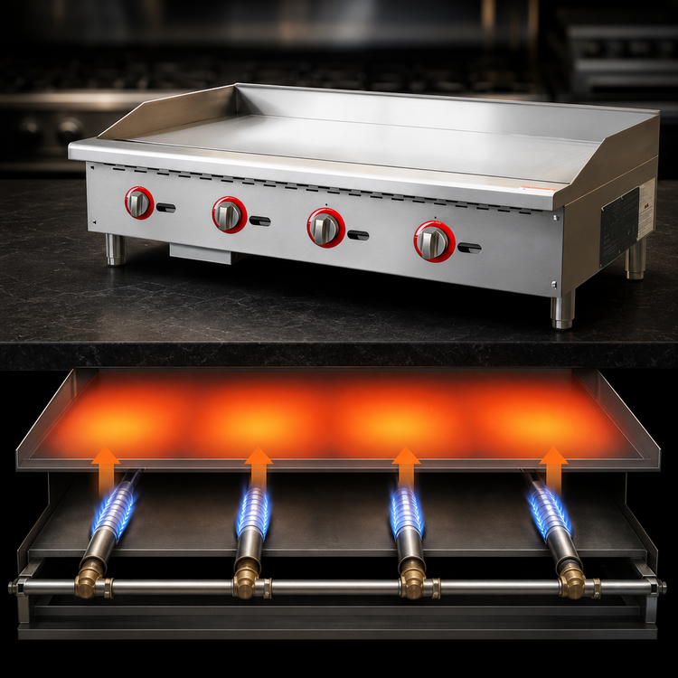 Product image #4 for Omcan 48-Inch Countertop Natural Gas Griddle with 4 Burners, 120,000 BTU