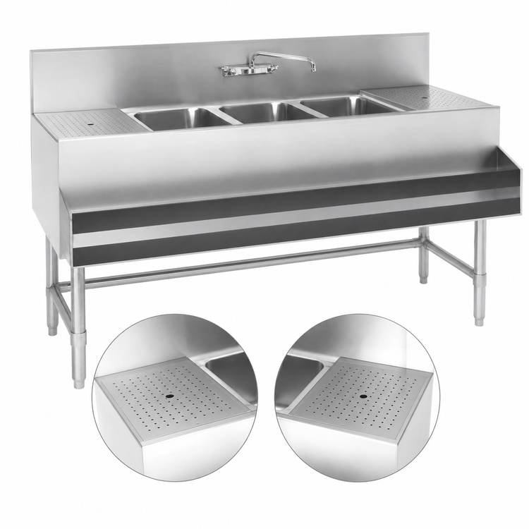 Product image #4 for Eagle Group Spec-Bar 3-Compartment Underbar Sink Unit with Left and Right Drainboards, 84W x 19D x 37H