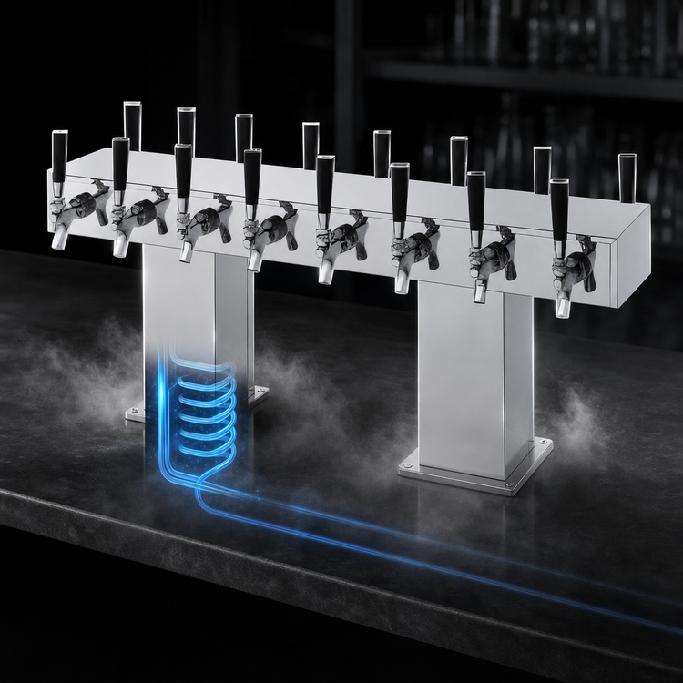 Product image #4 for Perlick Extra High 24-Faucet Bridge Tee Countertop Glycol-Cooled Draft Beer Tower, Polished Chrome