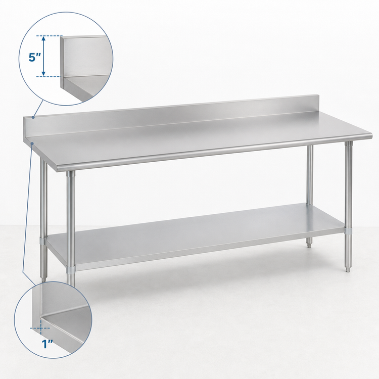 Product image #4 for Duke 108-Inch x 24-Inch Stainless Steel Underbar Work Table with 5-Inch Riser and Galvanized Undershelf