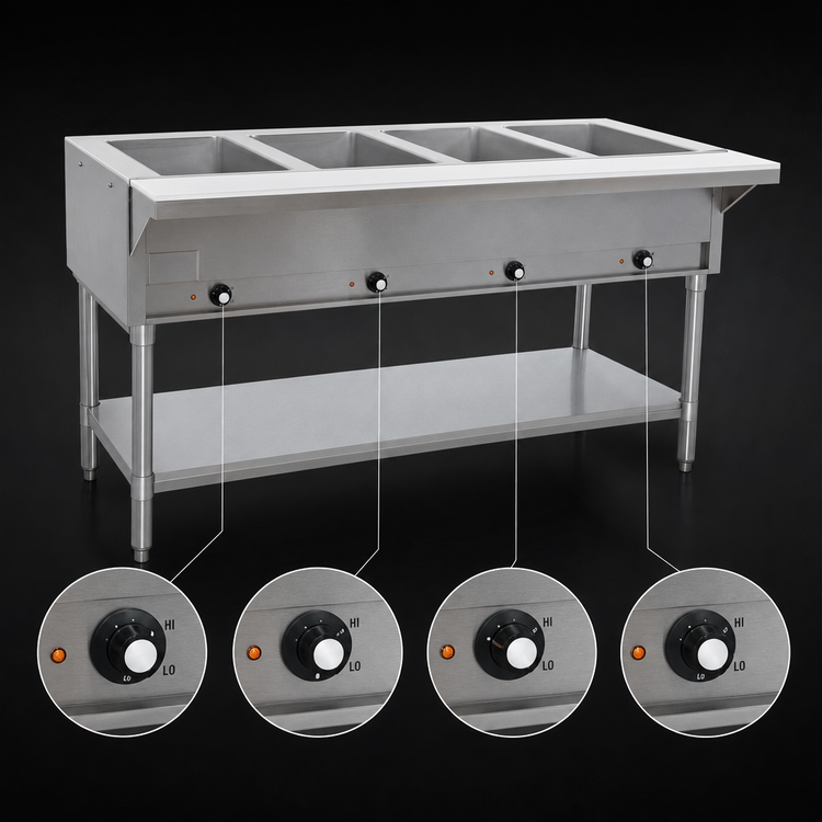 Product image #4 for Eagle Group 4-Well Stainless Steel Open Base Electric Hot Food Table, 63-1/2 in., 240V 3-Phase