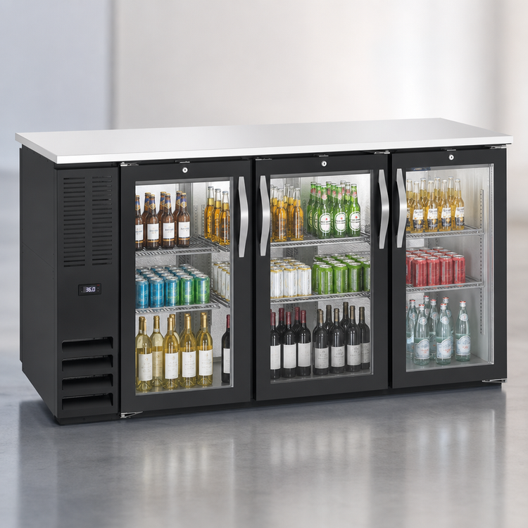 Product image #4 for Beverage-Air 48-Inch Two-Section Open Food-Rated Pass-Thru Back Bar Refrigerator with 4 Glass Doors