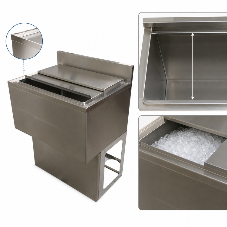 Product image #5 for BK Resources 30 Inch Underbar Stainless Steel Ice Bin with Sliding Cover, 80 lb Capacity