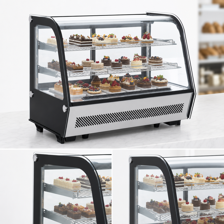 Product image #4 for BakeryXpress 35-Inch Countertop Full-Service Refrigerated Display Case with Curved Front Glass