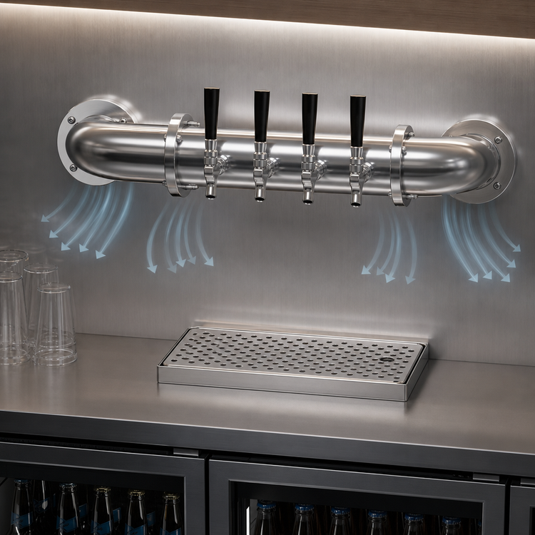 Product image #4 for Glastender Pipe Wall Draft Dispensing Tower, Wall Mount, 4-Faucet, Air-Cooled, Stainless Steel