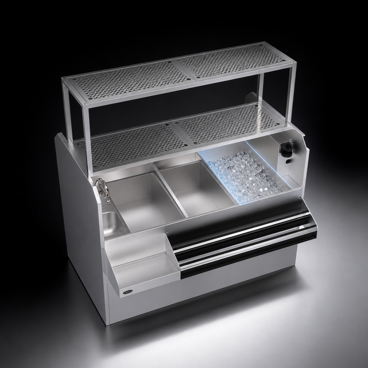 Product image #5 for Krowne Royal Series 60-Inch Pass-Thru Underbar Ice Bin/Cocktail Station with Right-Side Ice Bin and 10-Circuit Cold Plate