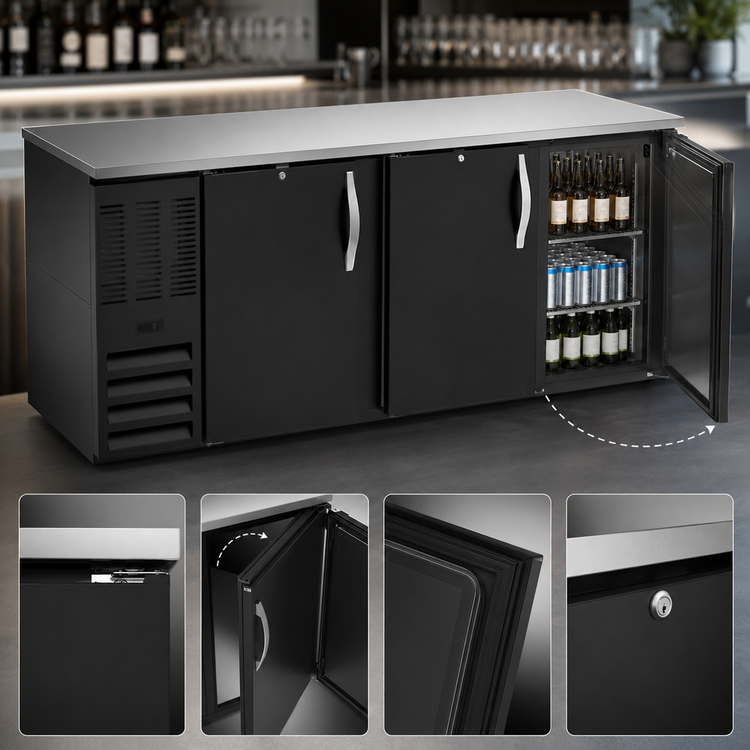 Product image #4 for Beverage-Air BB78HC-F-B Three-Section Back Bar Refrigerator with Solid Doors and Black Exterior