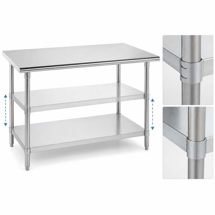 Product image #4 for Advance Tabco AG-3012 144" x 30" Flat Top Work Table with Adjustable Undershelf, Galvanized Legs, 430 Stainless Steel Top