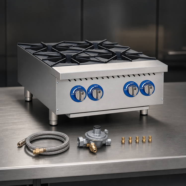 Product image #4 for Globe 24-Inch Commercial Gas Countertop Hot Plate, 4 Burners, Natural Gas/LP Convertible