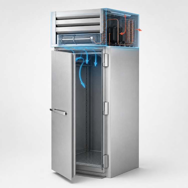 Product image #4 for SPEC Series One-Section Roll-In Solid Swing Door Refrigerator with Stainless Steel Door and Aluminum Sides