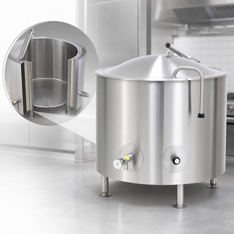 Product image #4 for Legion Low-Rim 25-Gallon Stationary Direct Steam Kettle with Full Jacket and 304 Stainless Steel Liner