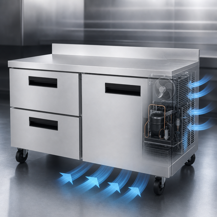 Product image #4 for Hoshizaki Steelheart 60-Inch Two-Section Worktop Refrigerator with One Door and Two Drawers