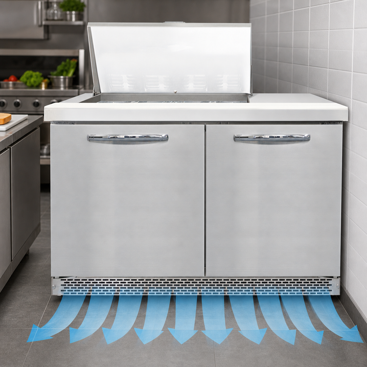 Product image #4 for Continental Refrigerator Mighty Top SW48N12M-FB 48" Two-Section Front Breather Sandwich Prep Table