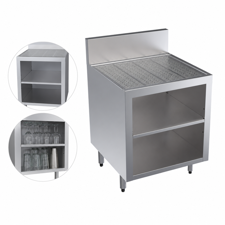 Product image #4 for Krowne Royal Series 24-Inch Underbar Glass Rack Storage Unit with Drainboard Top and Middle Shelf