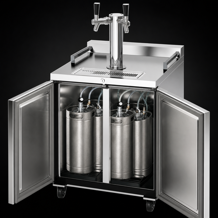Product image #5 for Beverage Air Dual Zone Wine & Beer Draft Cooler with 2-Tap Tower, 24-Inch Wide, 4-Keg Stainless Steel Flat Top Beer Dispenser