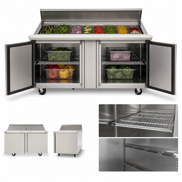 Product image #4 for Delfield Mega Top 60-Inch Two-Section Sandwich/Salad Prep Table Refrigerator with 12-Pan Top