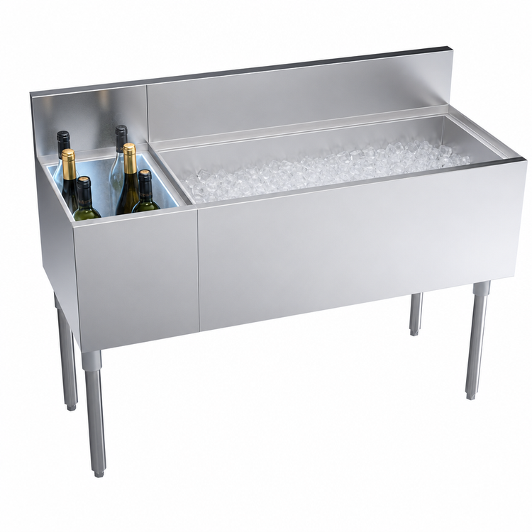 Product image #4 for Krowne Royal Series 48" Underbar Combination Ice Bin with 36" Right-Side Ice Bin, 12" Insulated Bottle Storage, and 10-Circuit Cold Plate