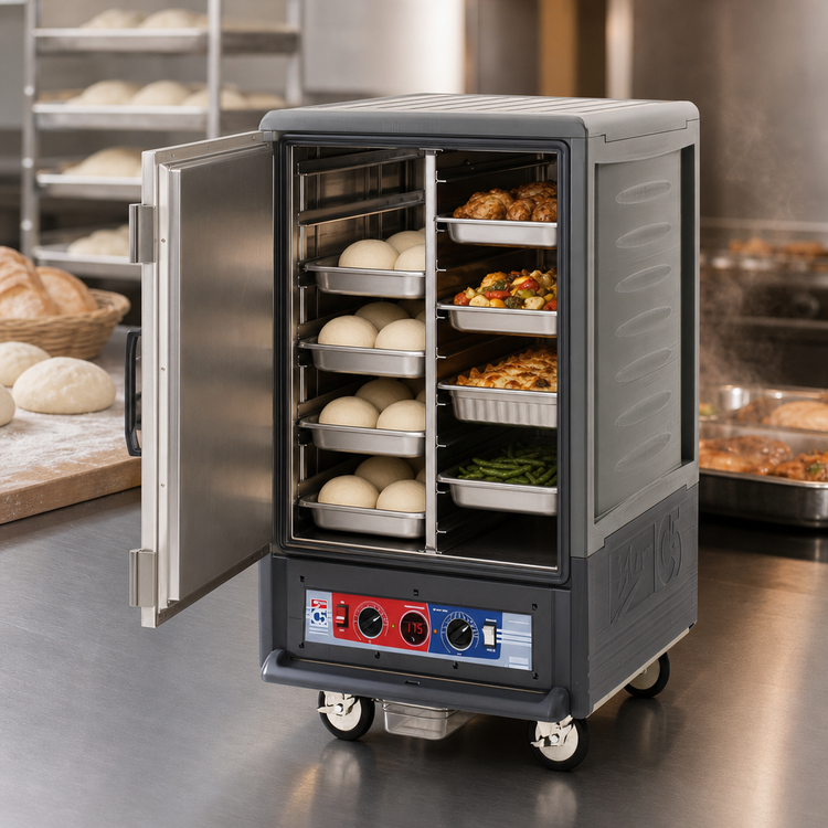 Product image #4 for Metro C5 3 Series Insulation Armour Mobile Half-Height Combination Heated Holding and Proofing Cabinet, Gray, Full-Length Solid Door, 17 Pan Capacity