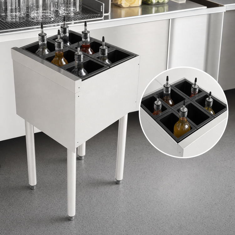 Product image #4 for Top Shelf TS Series Freestanding Insulated Underbar Bottle Storage Bin with 6 Wells, 12-Inch Wide, Stainless Steel