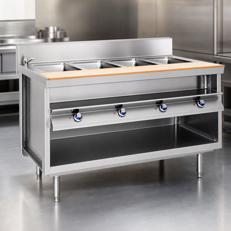 Product image #4 for La Rosa Refrigeration Electric Modular Hot Food Table with 2 Wet/Dry Wells, Open Cabinet Base, 30 x 32 Inches