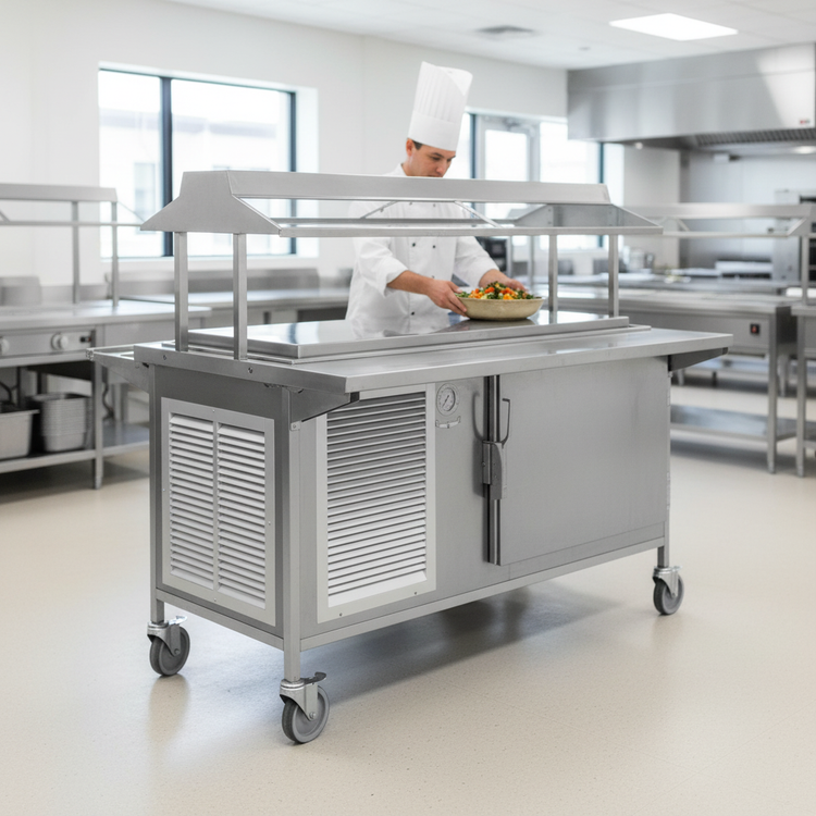 Product image #3 for Atlas Metal CAFB-5 77.5-Inch Mobile Refrigerated Frost Top Serving Counter with 15-Pan Refrigerated Base
