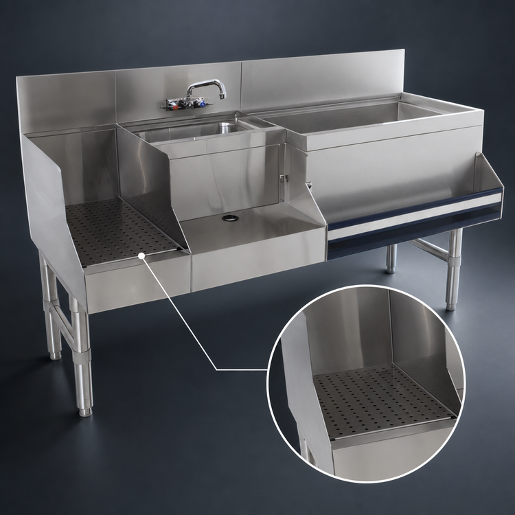 Product image #4 for Advance Tabco Prestige Uni-Serv 48-Inch Stainless Steel Underbar Speed Bar with Left Ice Bin, Sink, and Blender Recess
