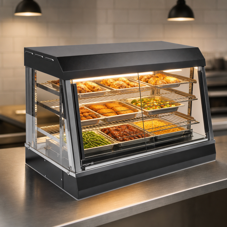 Product image #4 for Vollrath HFM-36 Countertop Self-Service Hot Food Merchandiser, 36 Inch Wide, Angled, Illuminated, 3 Adjustable Shelves