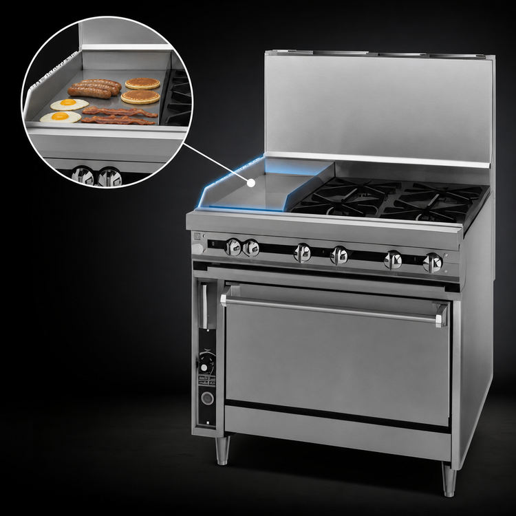 Product image #4 for Titan JTRH-12G-2HT-36C 36" Heavy Duty Gas Range with Hot Tops, Griddle, and Convection Oven
