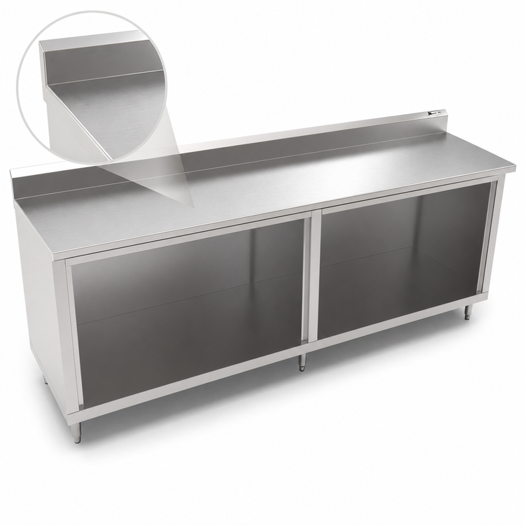Product image #4 for John Boos Stainless Steel Cabinet Base Work Table with Open Front, 108 x 36 Inches, 14-Gauge Top, 5-Inch Backsplash