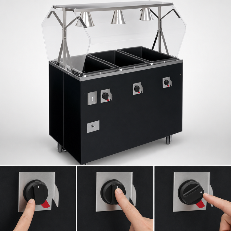 Product image #4 for Vollrath 2-Series Affordable Portable™ 3-Well Mobile Hot Food Station Deluxe with Buffet-Style Breath Guard