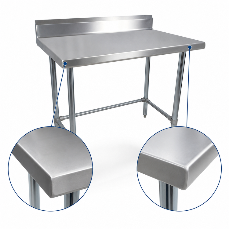 Product image #4 for BK Resources 84 Inch x 30 Inch Open Base Stainless Steel Work Table with 5 Inch Backsplash