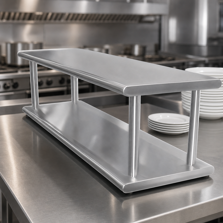 Product image #4 for Advance Tabco Double-Tier Pass-Thru Shelf, 96 x 24 Inches, 18/430 Stainless Steel