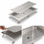 Thumbnail image #4 for John Boos UBDP-1248 48-Inch Stainless Steel Drop-In Beverage Drip Pan with Removable Perforated Insert and 1/4-Inch MPT Drain